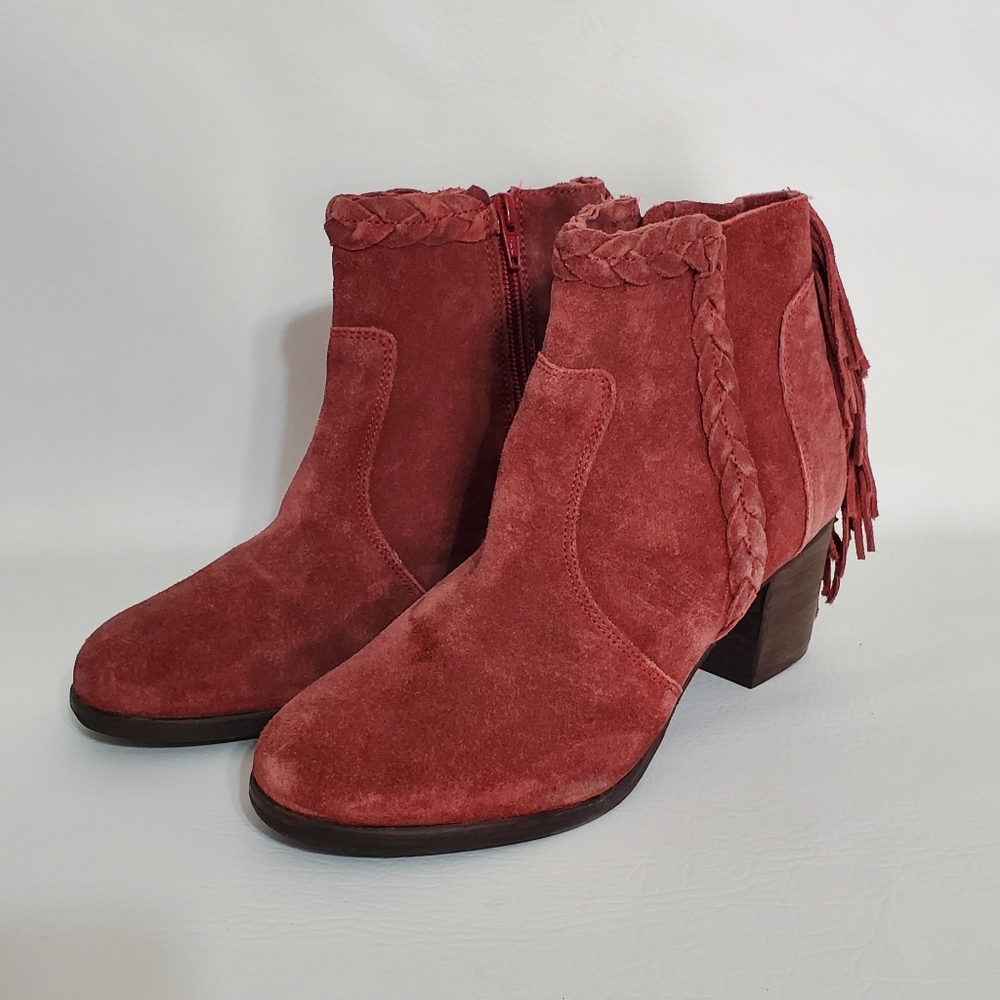 Matisse Lucinda Suede Ankle Boots Braided Detail Dark Pink Leather Upper Size 7